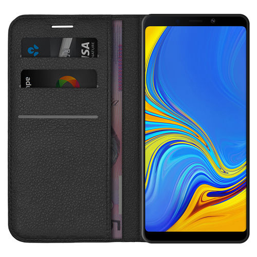Leather Wallet Case & Card Holder Pouch for Samsung Galaxy A9 (2018) - Black